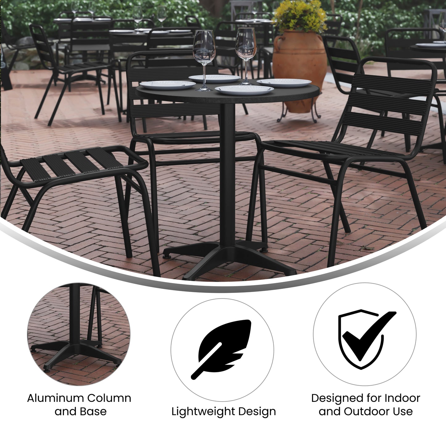 Mellie 27.5'' Black Round Metal Indoor-Outdoor Table with Base Black