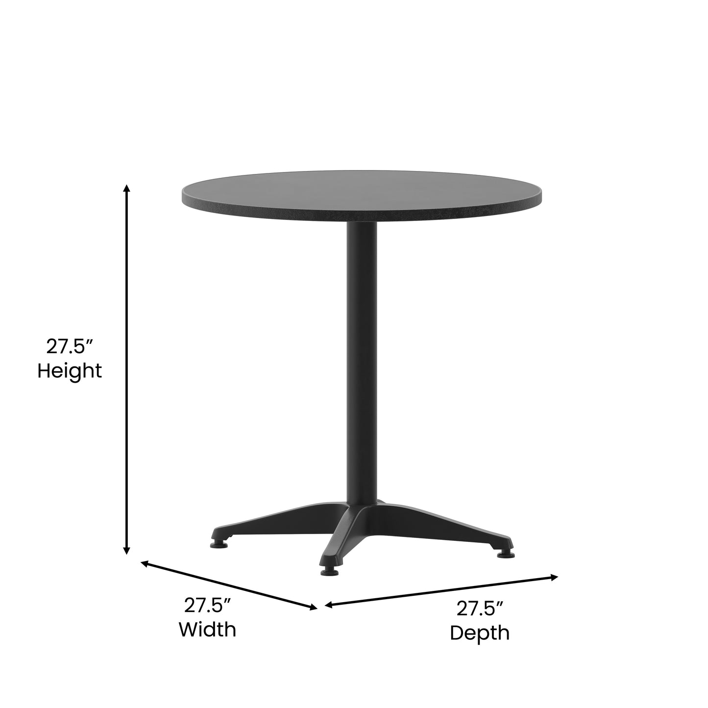 Mellie 27.5'' Black Round Metal Indoor-Outdoor Table with Base Black