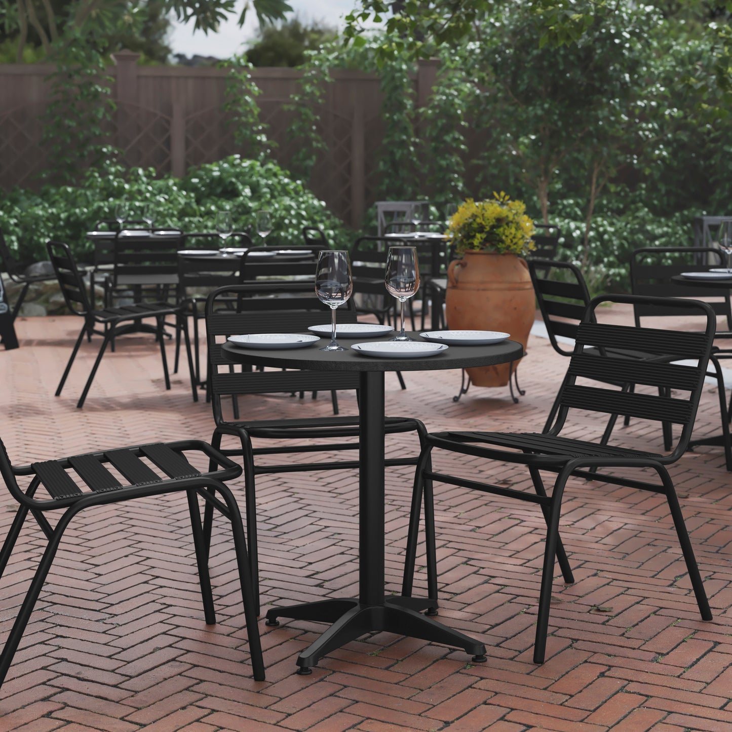 Mellie 27.5'' Black Round Metal Indoor-Outdoor Table with Base Black