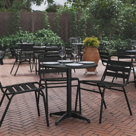 Mellie 27.5'' Black Round Metal Indoor-Outdoor Table with Base Black