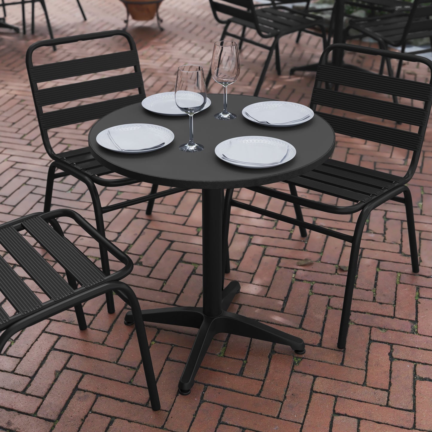 Mellie 27.5'' Black Round Metal Indoor-Outdoor Table with Base Black