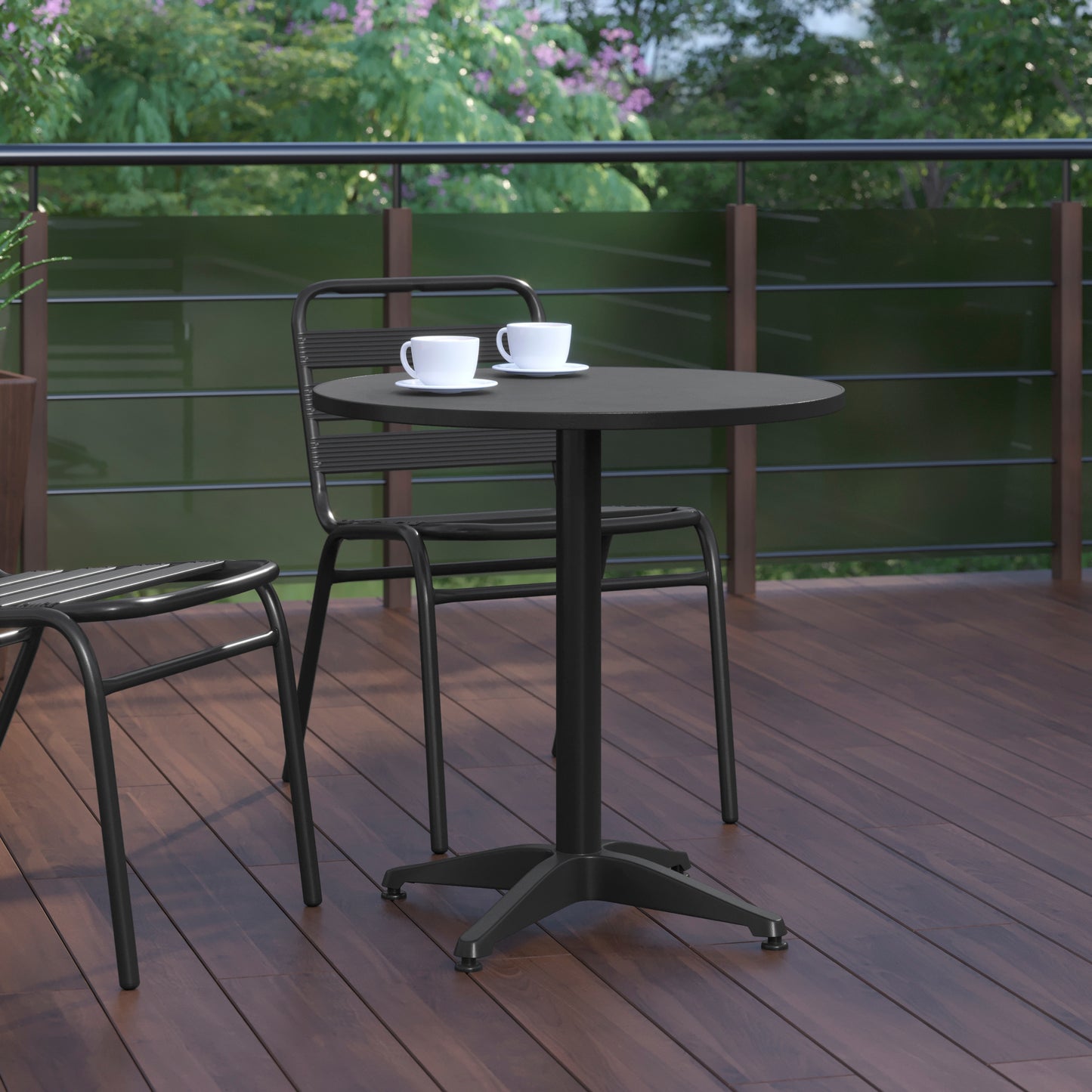 Mellie 27.5'' Black Round Metal Indoor-Outdoor Table with Base Black