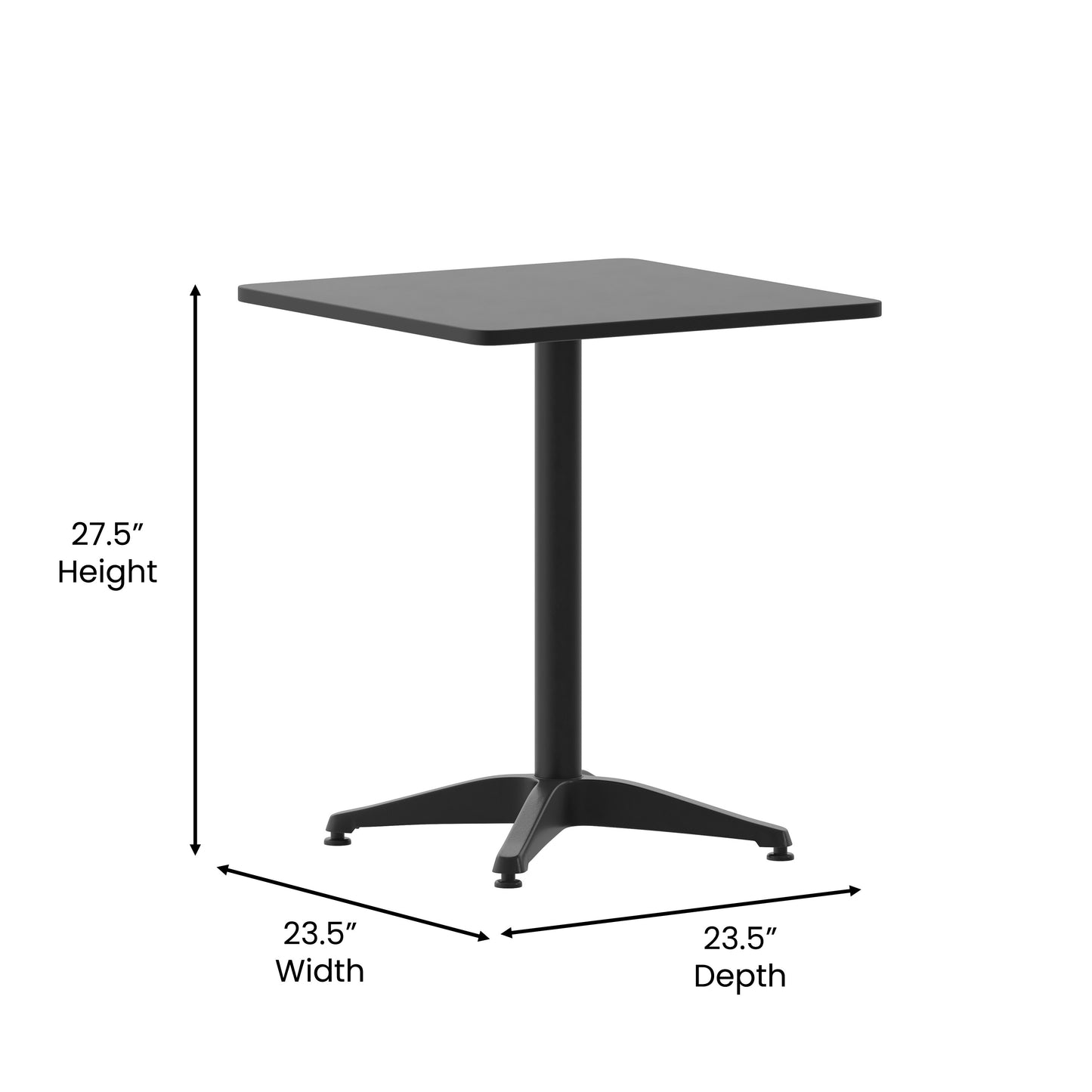 Mellie 23.5'' Black Square Metal Indoor-Outdoor Table with Base Black