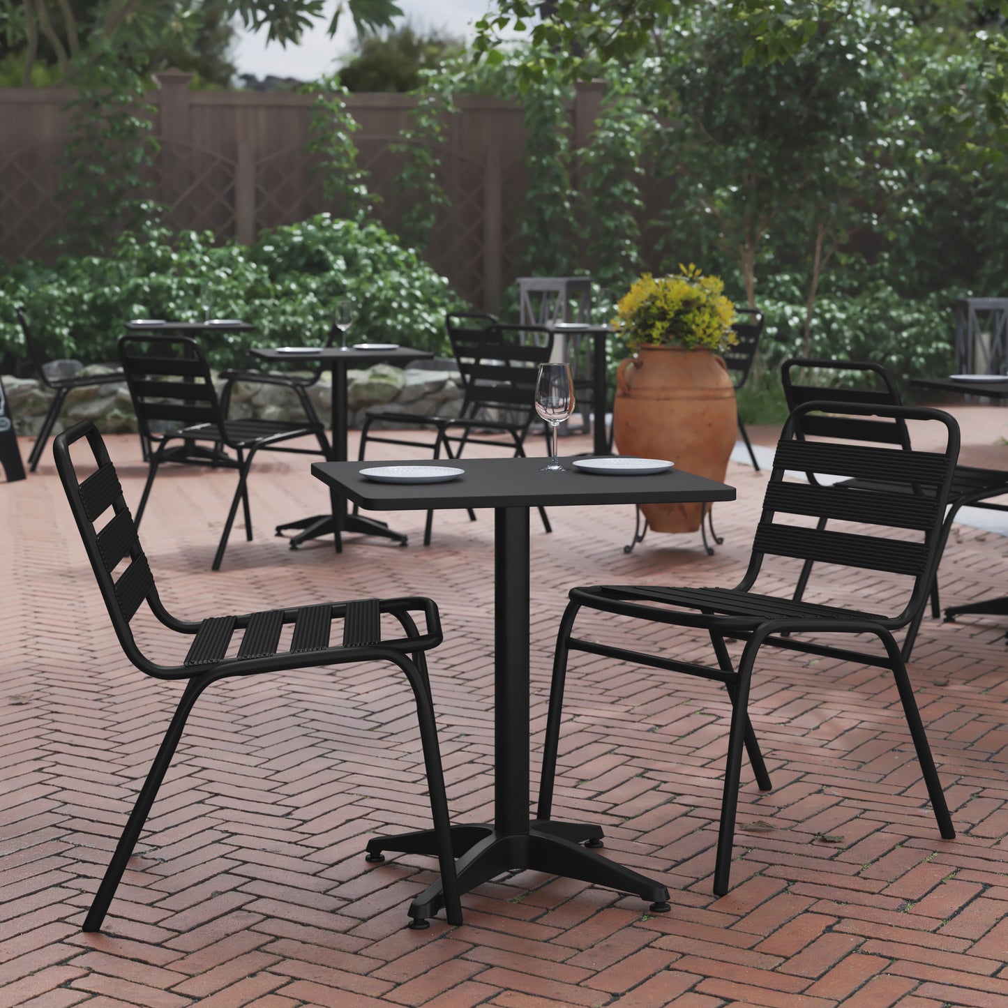 Mellie 23.5'' Black Square Metal Indoor-Outdoor Table with Base Black