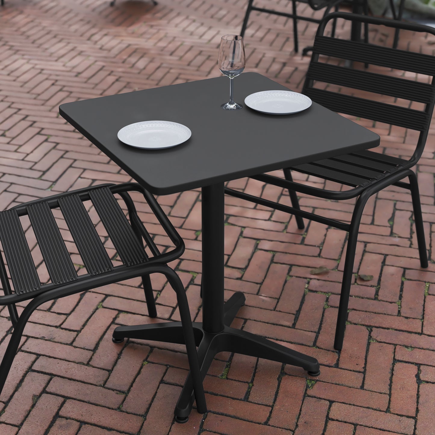 Mellie 23.5'' Black Square Metal Indoor-Outdoor Table with Base Black