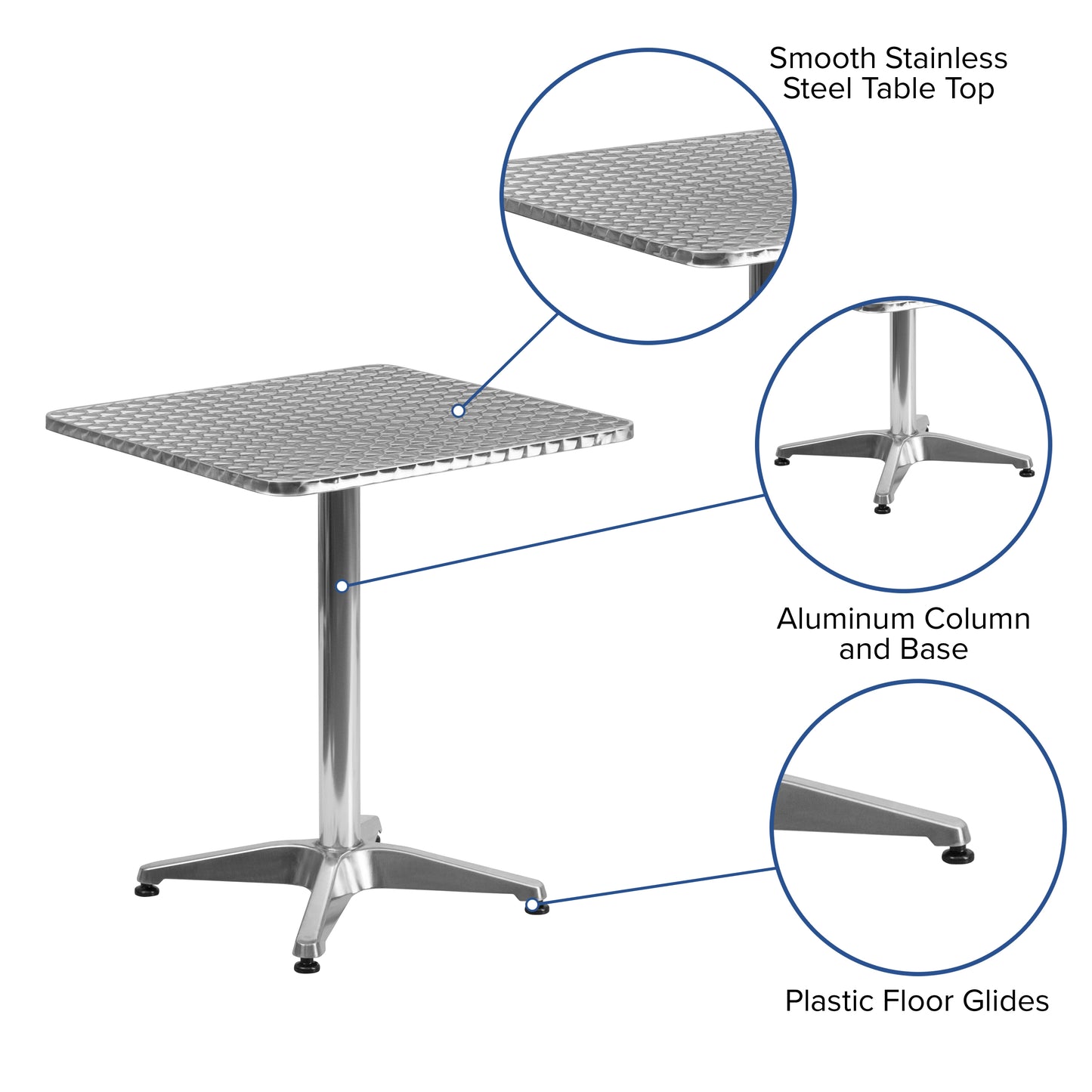Mellie 23.5'' Square Aluminum Indoor-Outdoor Table with Base Aluminum