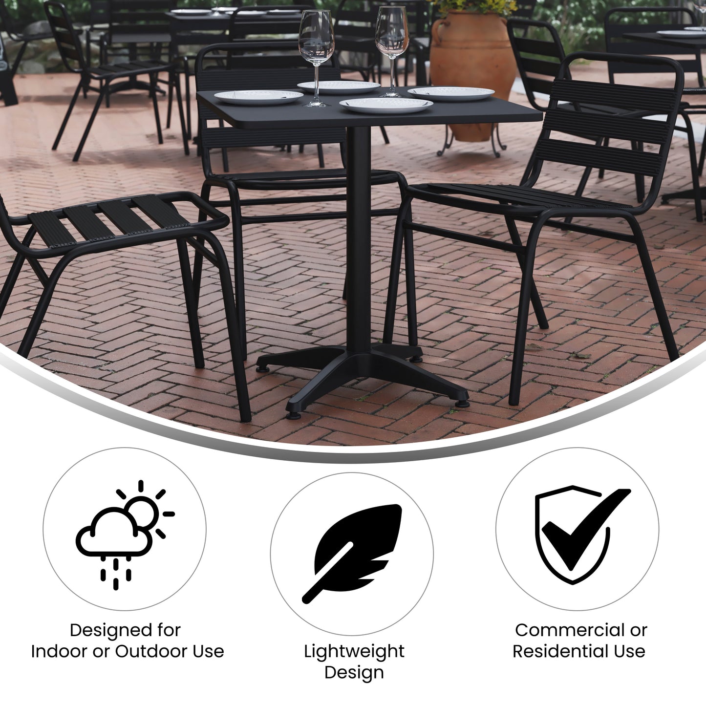 Mellie 27.5'' Black Square Metal Indoor-Outdoor Table with Base Black