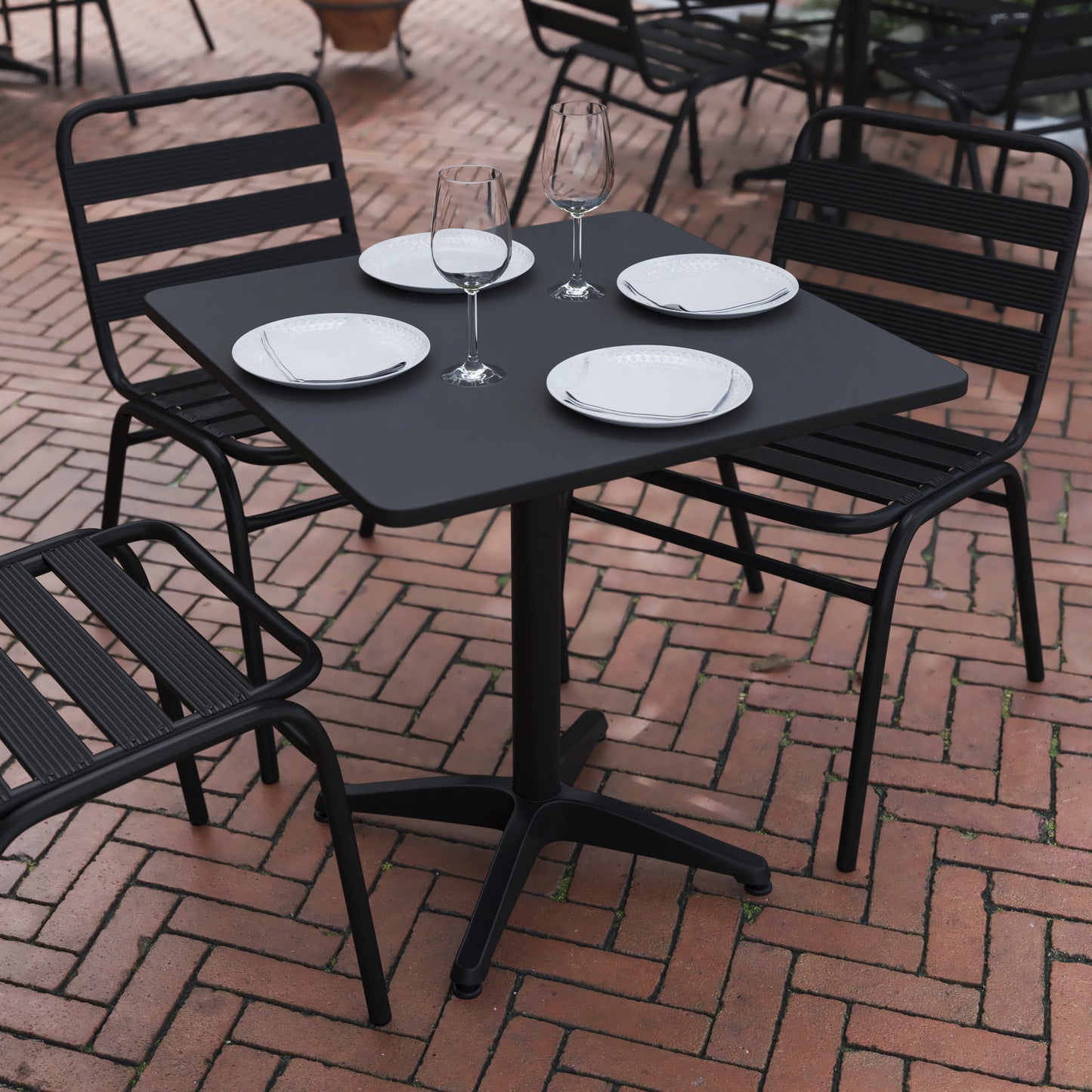Mellie 27.5'' Black Square Metal Indoor-Outdoor Table with Base Black