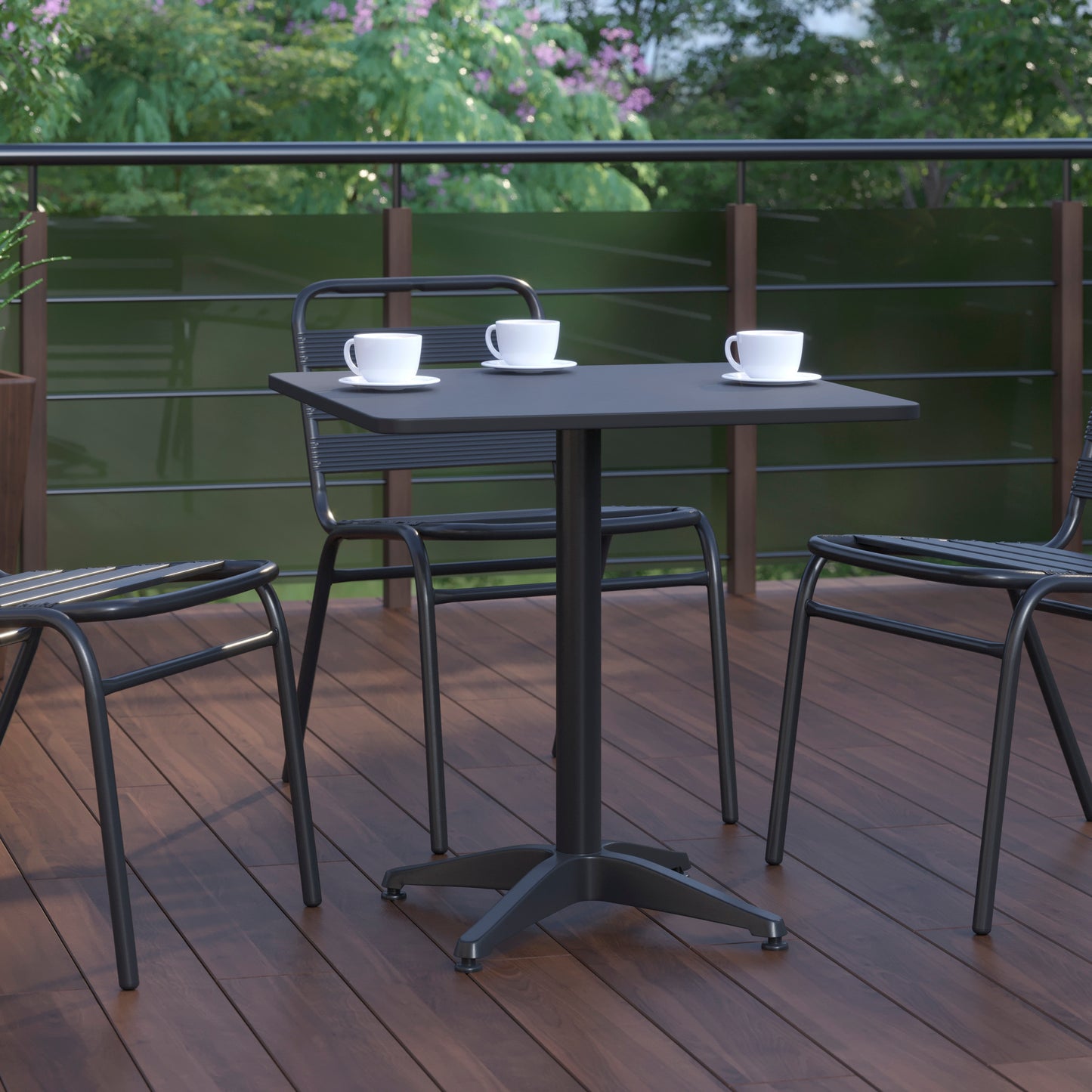 Mellie 27.5'' Black Square Metal Indoor-Outdoor Table with Base Black