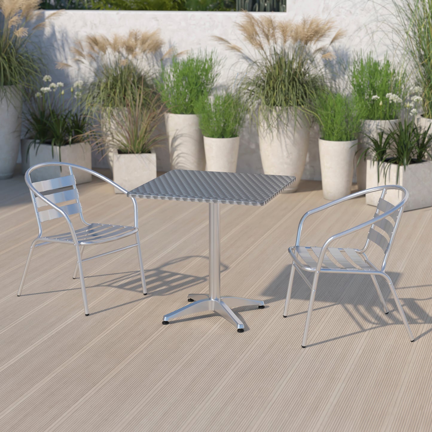 Mellie 27.5'' Square Aluminum Indoor-Outdoor Table with Base Aluminum