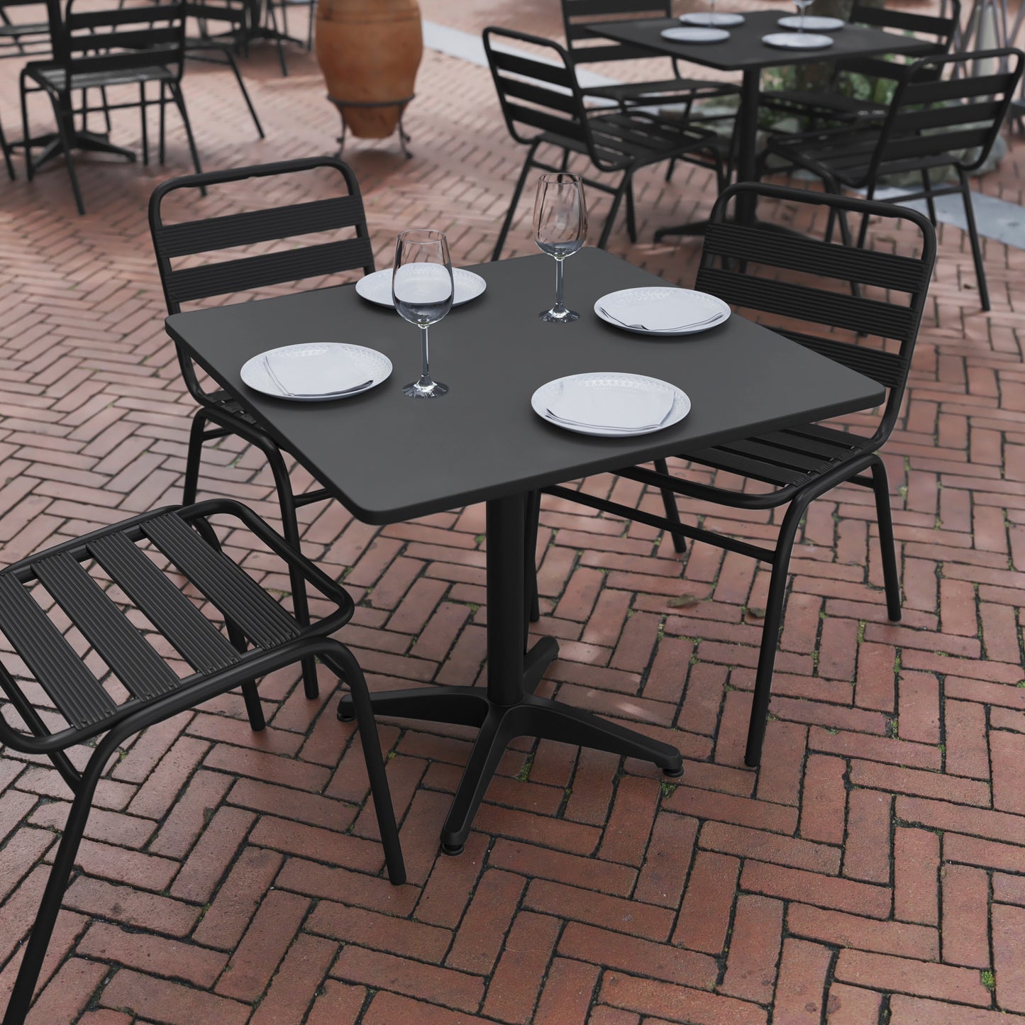 Mellie 31.5'' Black Square Metal Indoor-Outdoor Table with Base Black