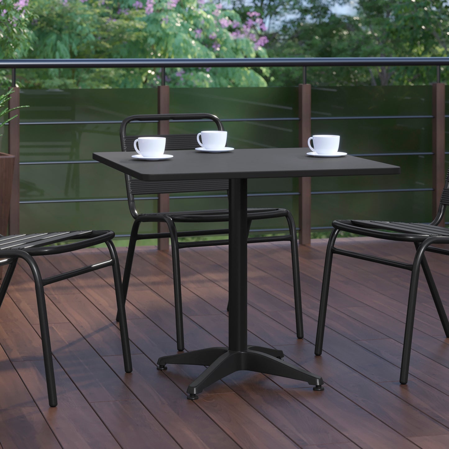 Mellie 31.5'' Black Square Metal Indoor-Outdoor Table with Base Black
