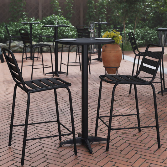 Mellie 23.25" Black Round Metal Indoor-Outdoor Bar Height Table with Flip-Up Table Black