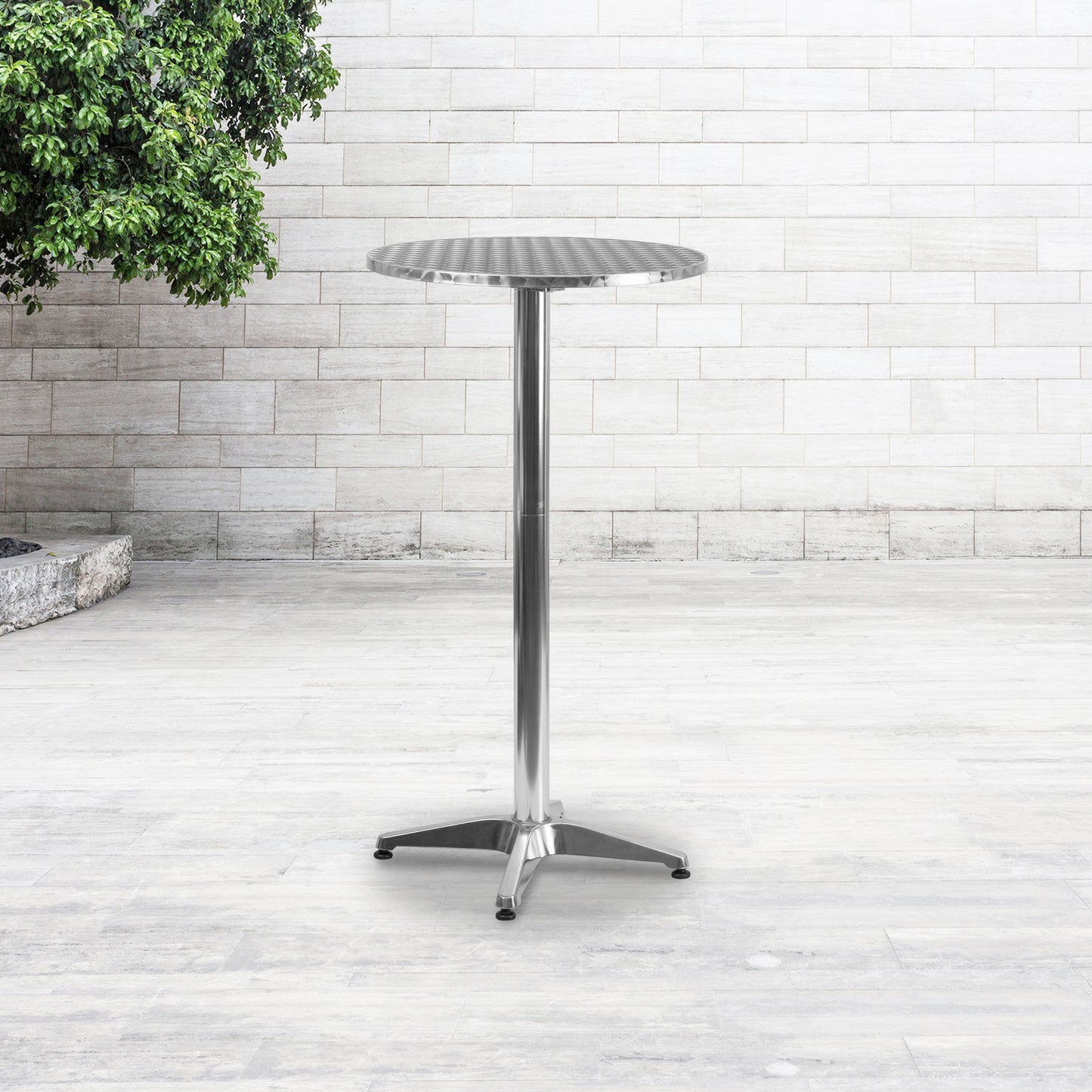 Mellie 23.25" Round Aluminum Indoor-Outdoor Bar Height Table with Flip-Up Table Aluminum