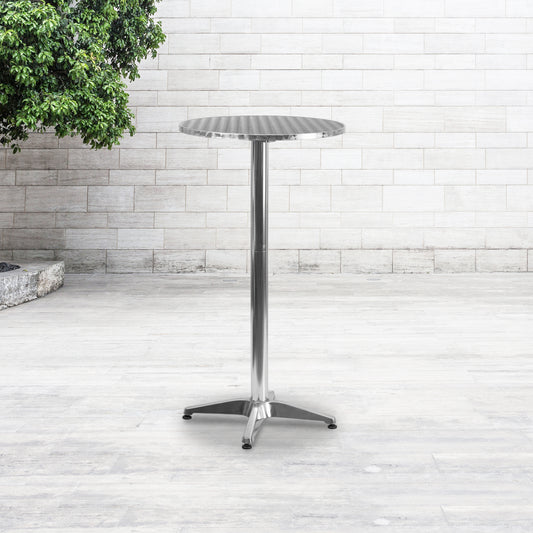 Mellie 23.25" Round Aluminum Indoor-Outdoor Bar Height Table with Flip-Up Table Aluminum