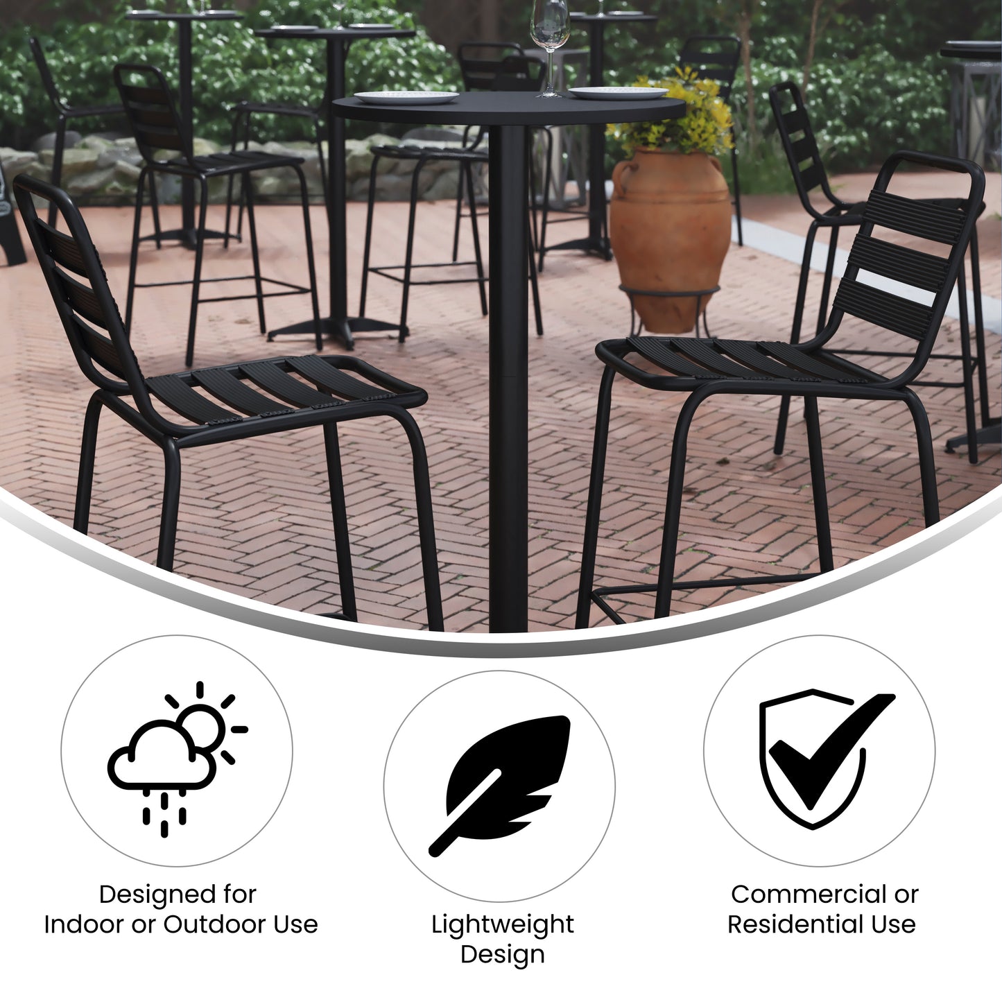 Mellie 23.5" Black Round Metal Indoor-Outdoor Bar Height Table Black