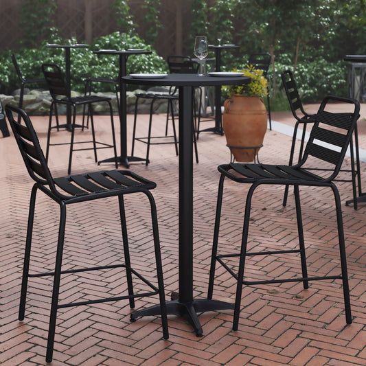 Mellie 23.5" Black Round Metal Indoor-Outdoor Bar Height Table Black