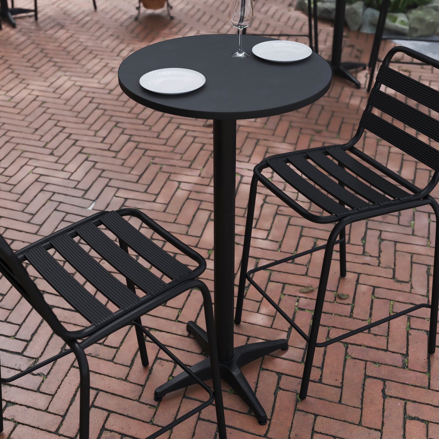 Mellie 23.5" Black Round Metal Indoor-Outdoor Bar Height Table Black