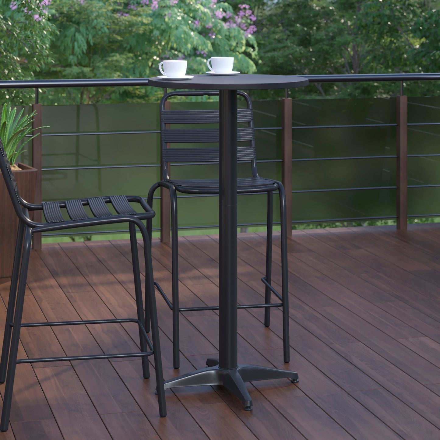 Mellie 23.5" Black Round Metal Indoor-Outdoor Bar Height Table Black