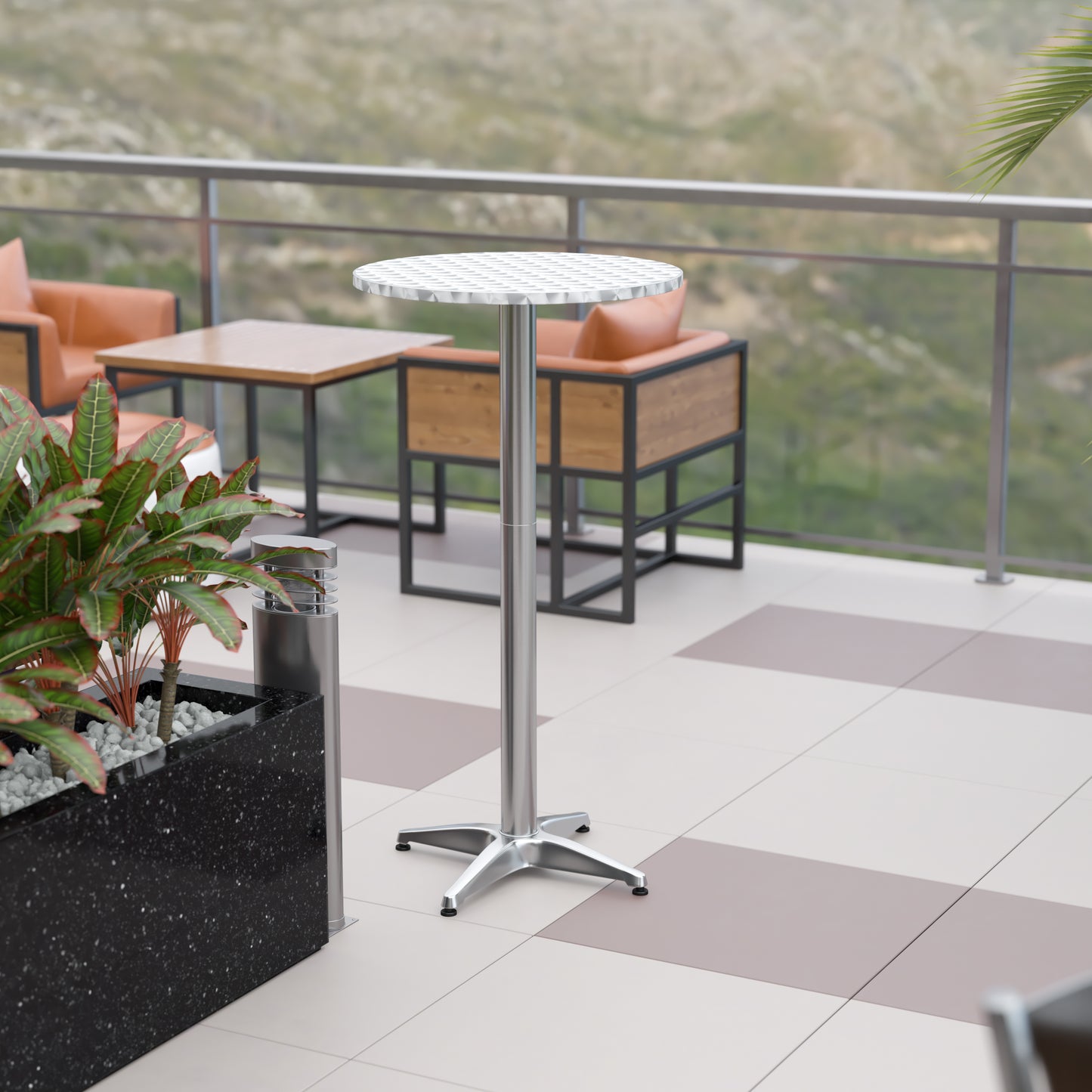 Mellie 23.5" Round Aluminum Indoor-Outdoor Bar Height Table Aluminum
