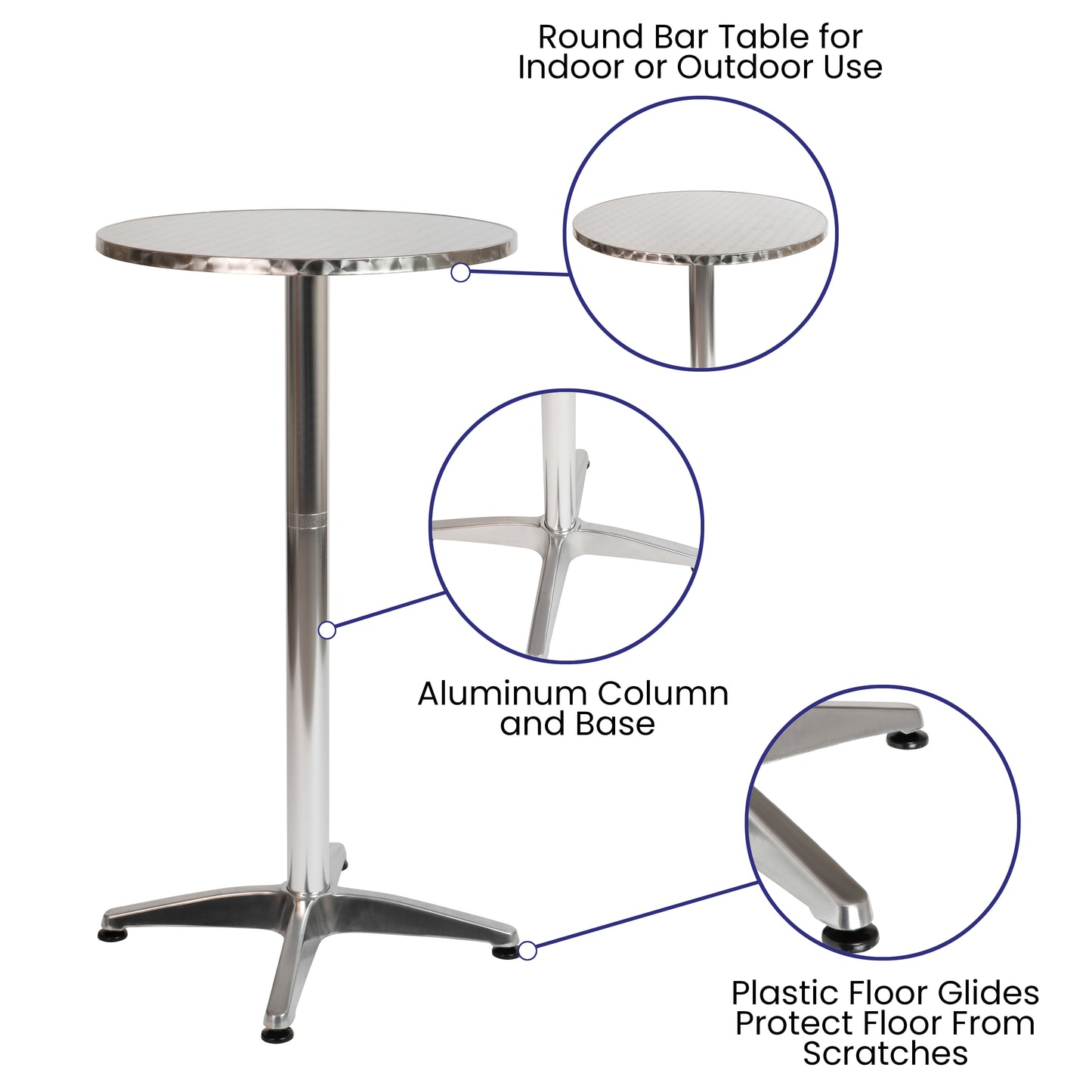 Mellie 23.5" Round Aluminum Indoor-Outdoor Bar Height Table Aluminum