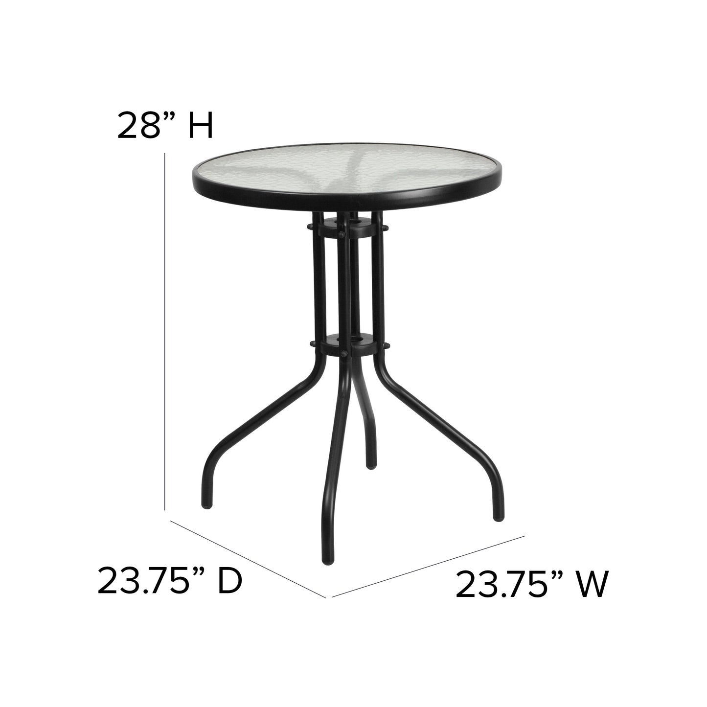 Bellamy 23.75'' Round Tempered Glass Metal Table Clear Top/Black Frame