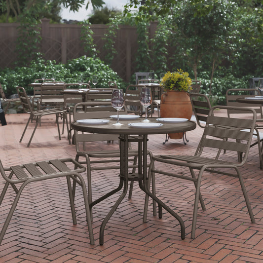 Bellamy 31.5'' Bronze Round Tempered Glass Metal Table Clear Top/Bronze Frame