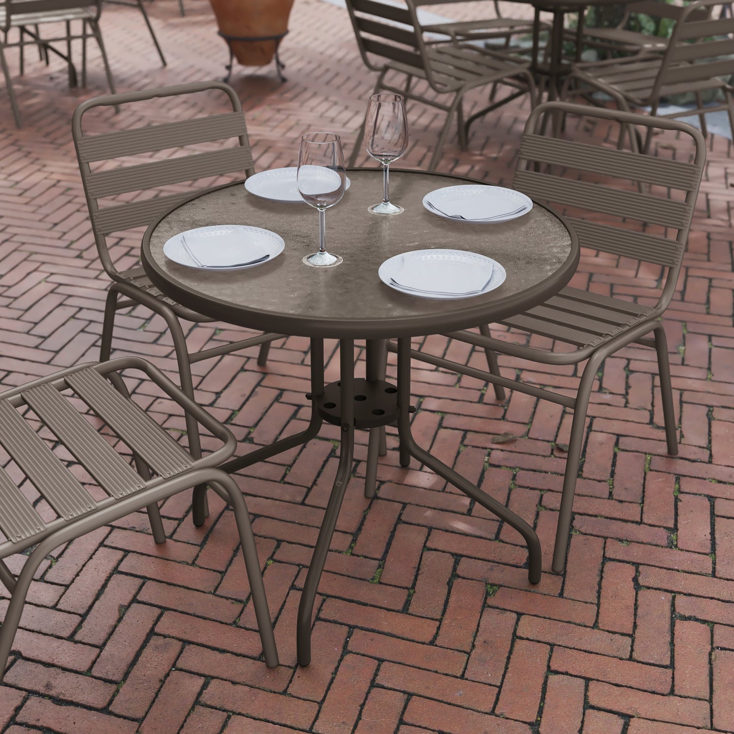 Bellamy 31.5'' Bronze Round Tempered Glass Metal Table Clear Top/Bronze Frame