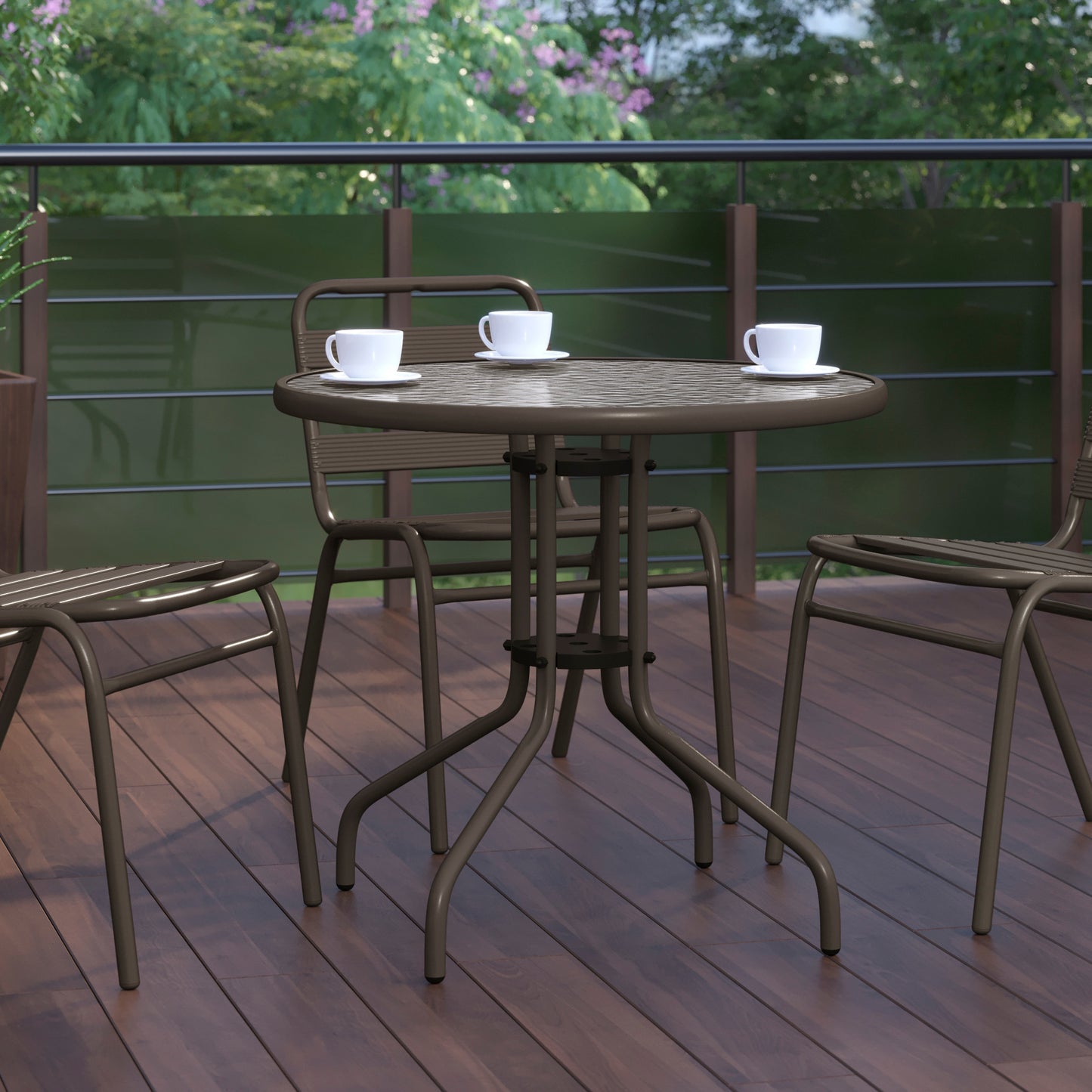 Bellamy 31.5'' Bronze Round Tempered Glass Metal Table Clear Top/Bronze Frame
