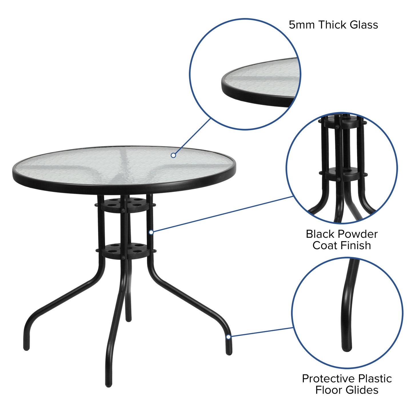 Bellamy 31.5'' Round Tempered Glass Metal Table Clear Top/Black Frame