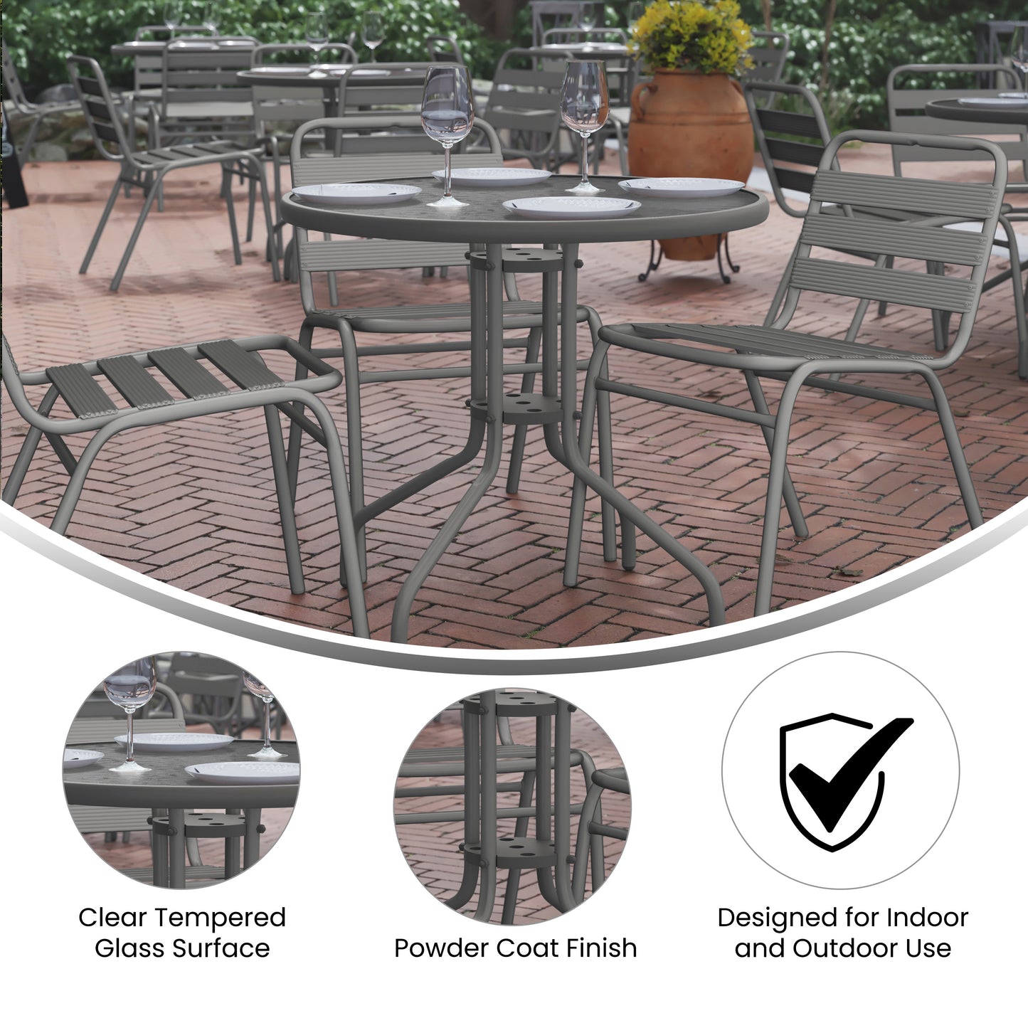 Bellamy 31.5'' Silver Round Tempered Glass Metal Table Clear Top/Silver Frame