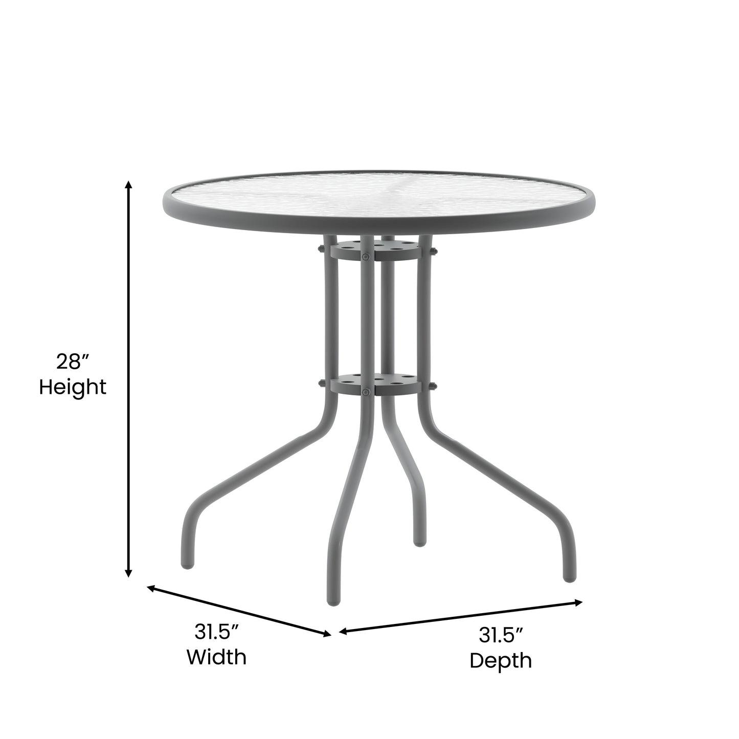 Bellamy 31.5'' Silver Round Tempered Glass Metal Table Clear Top/Silver Frame
