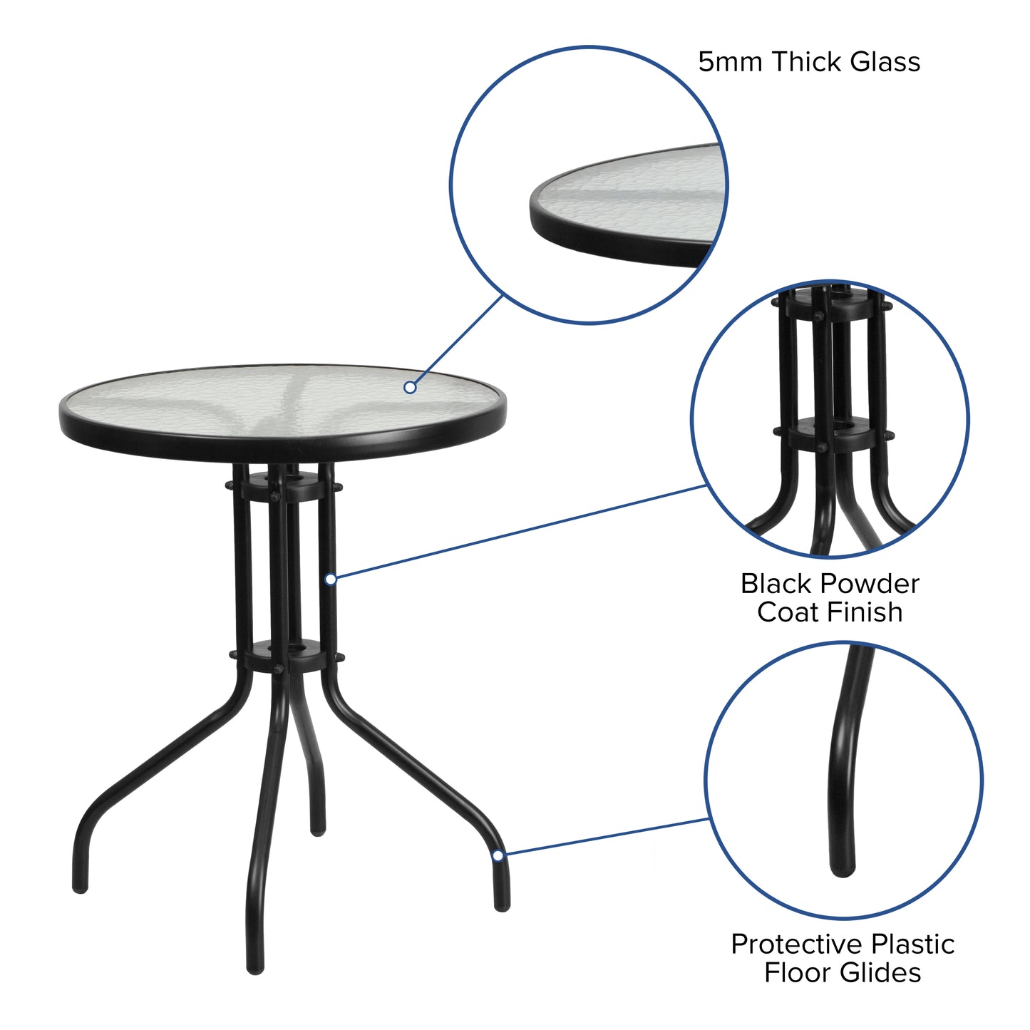 Brazos 3 Piece Outdoor Patio Dining Set - 23.75" Round Tempered Glass Patio Table, 2 Brown Flex Comfort Stack Chairs Brown