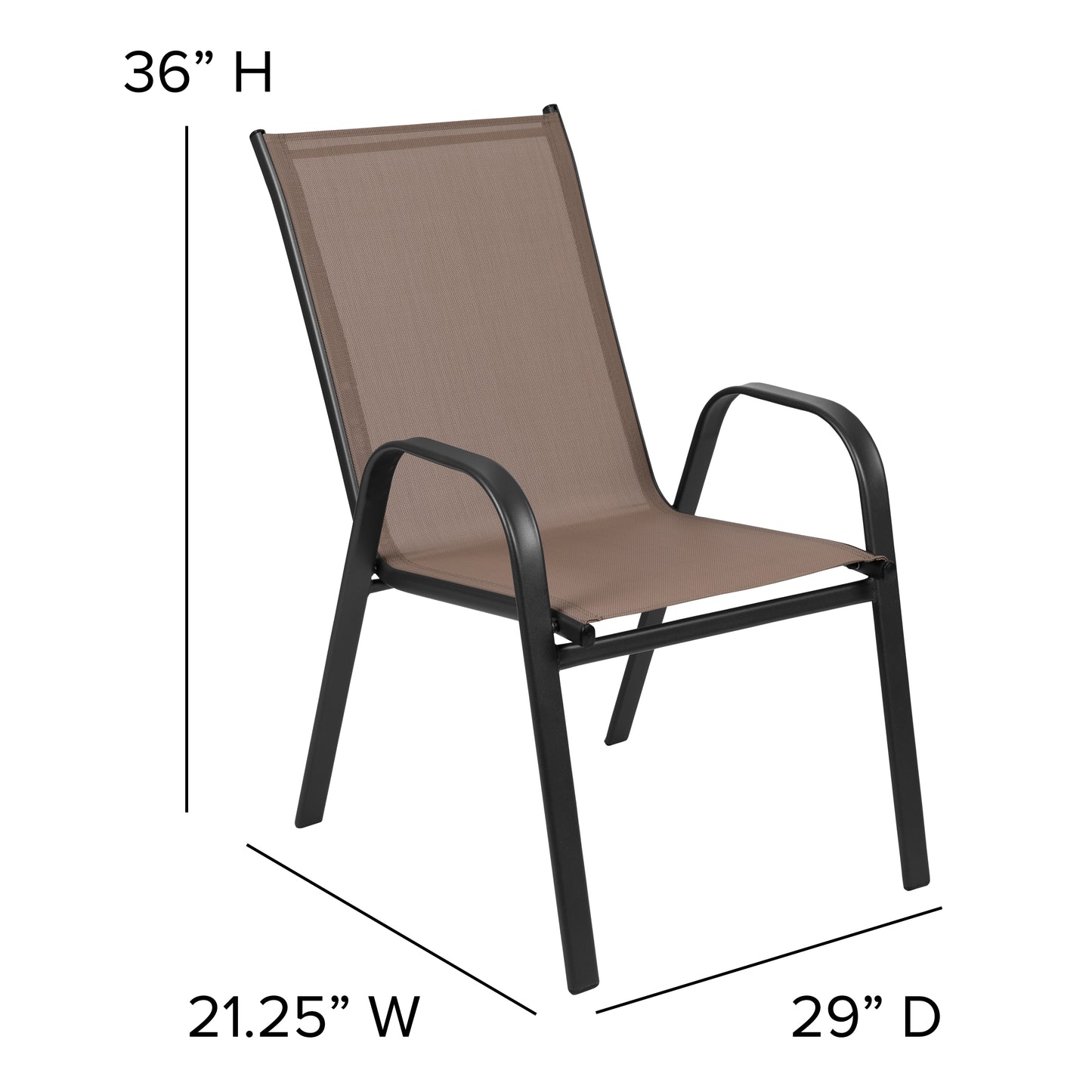 Brazos 5 Piece Outdoor Patio Dining Set - 31.5" Round Tempered Glass Patio Table, 4 Brown Flex Comfort Stack Chairs Brown