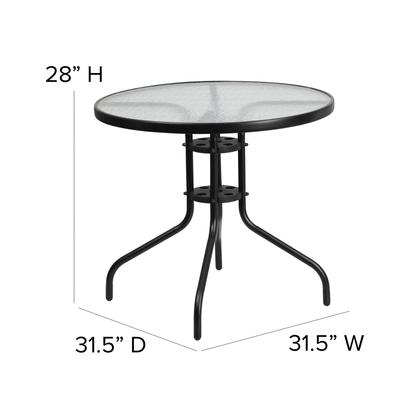 Brazos 5 Piece Outdoor Patio Dining Set - 31.5" Round Tempered Glass Patio Table, 4 Gray Flex Comfort Stack Chairs Gray