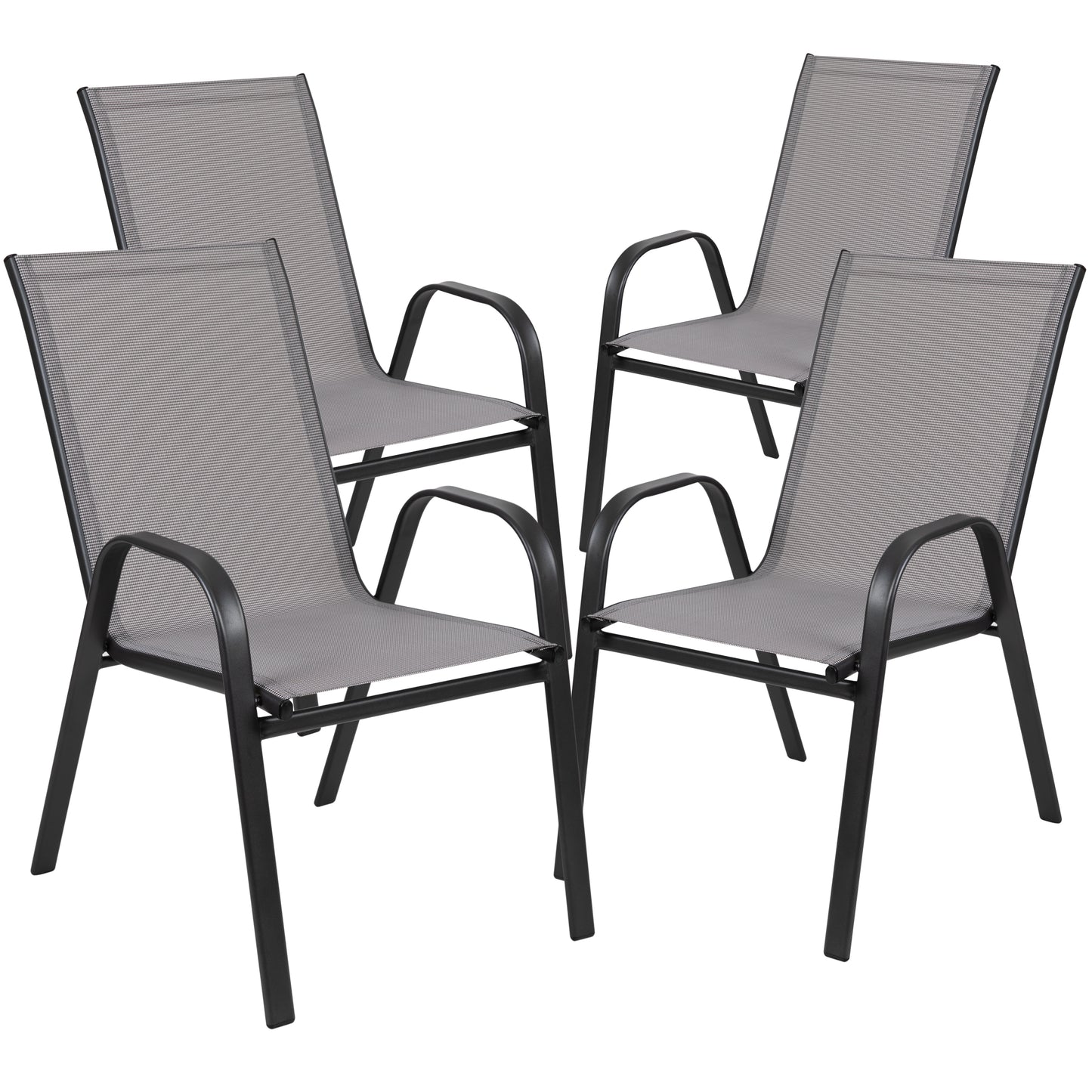 Brazos 5 Piece Outdoor Patio Dining Set - 31.5" Round Tempered Glass Patio Table, 4 Gray Flex Comfort Stack Chairs Gray