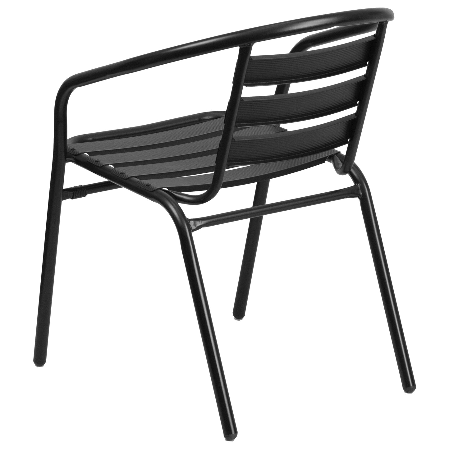 Lila 23.75'' Round Glass Metal Table with 2 Black Metal Aluminum Slat Stack Chairs Black