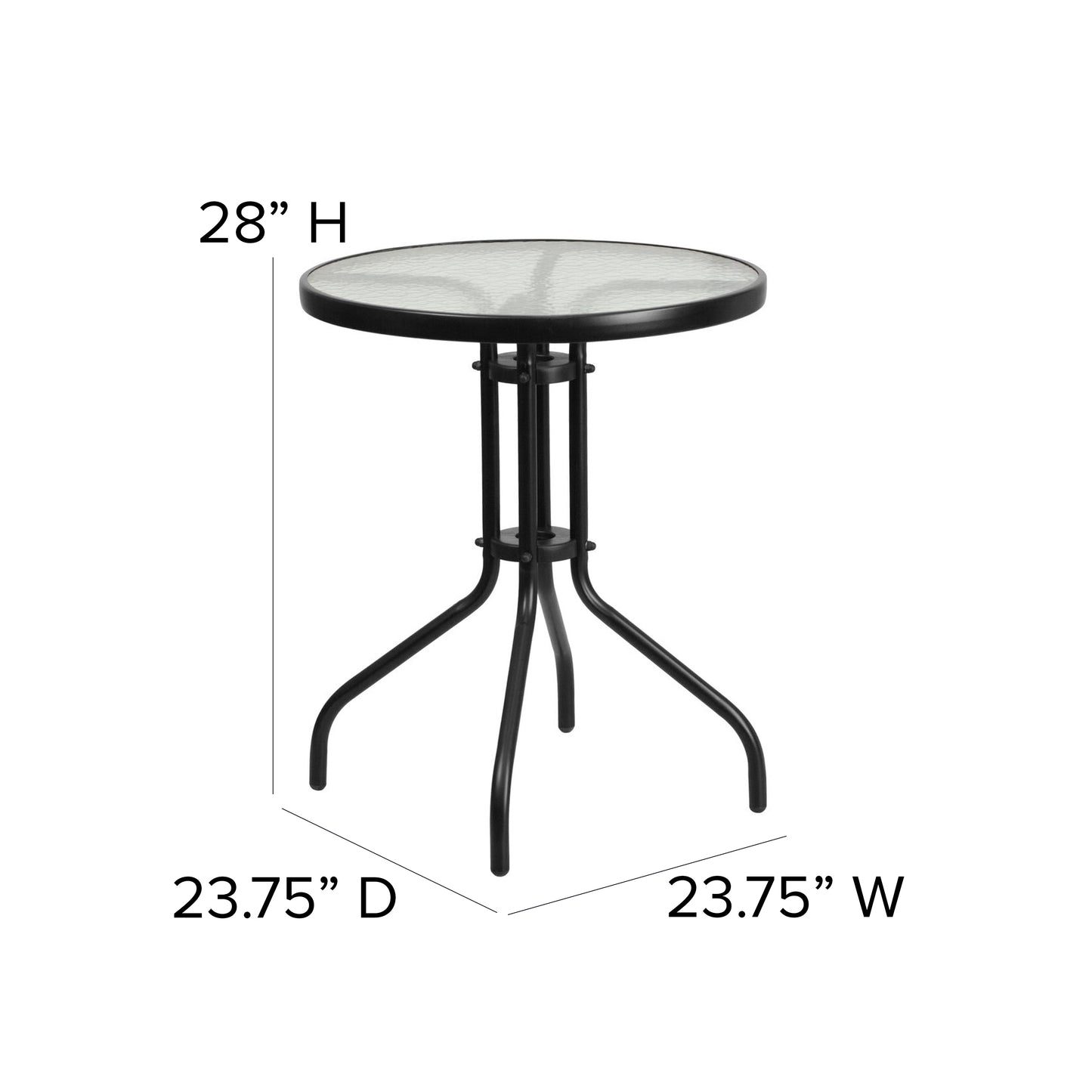 Lila 23.75'' Round Glass Metal Table with 2 Black Rattan Stack Chairs Black