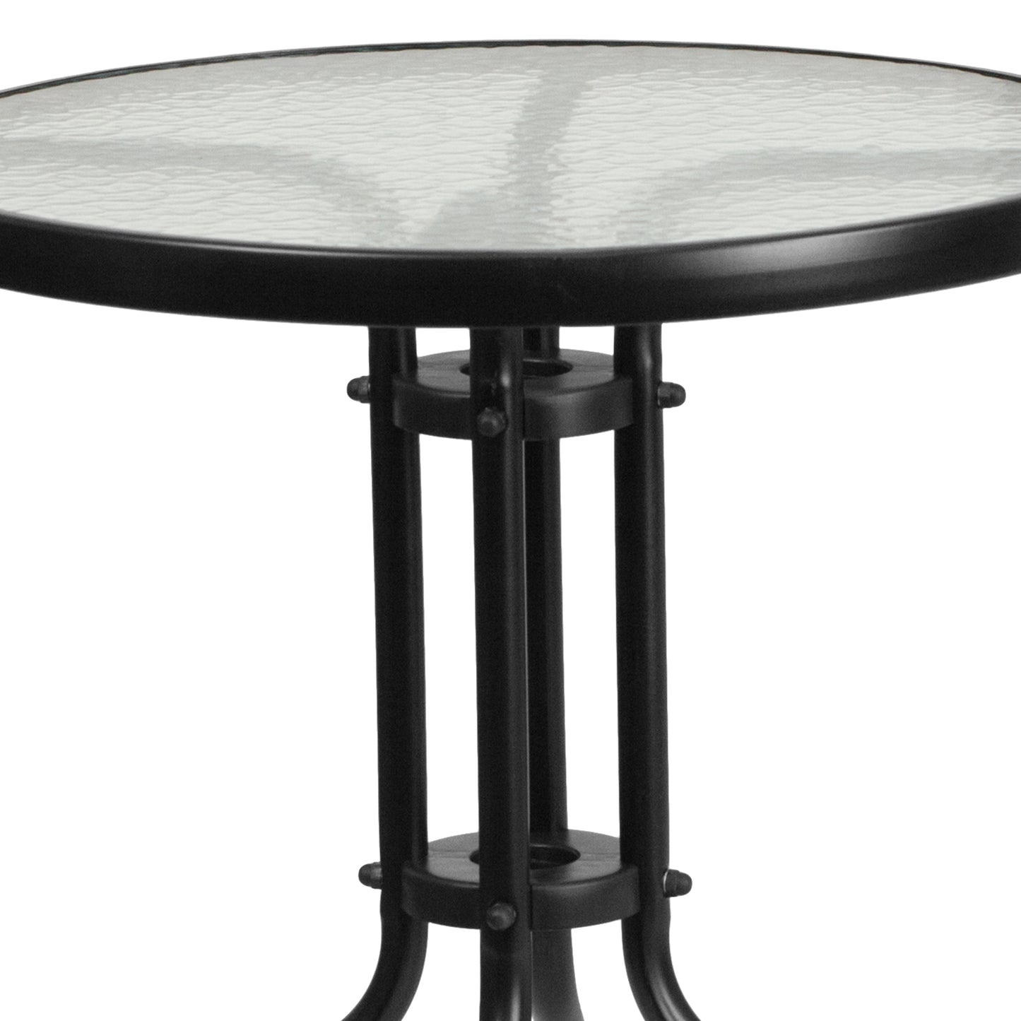 Lila 23.75'' Round Glass Metal Table with 2 Black Rattan Stack Chairs Black