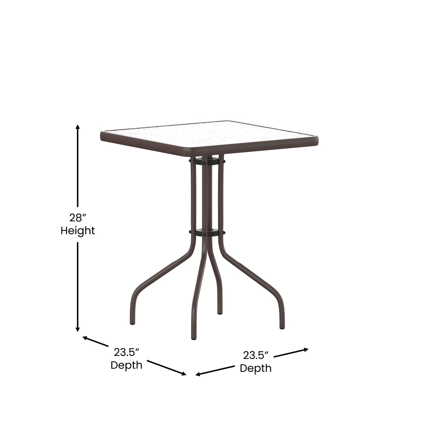Lila 23.5'' Square Glass Top Metal Table with 2 Bronze Aluminum Slat Stack Chairs Bronze