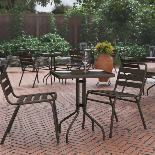 Barker 23.5'' Bronze Square Tempered Glass Metal Table Clear Top/Bronze Frame TLH-073A-1-BZ-GG