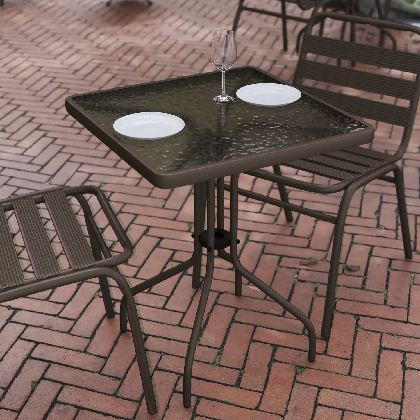 Barker 23.5'' Bronze Square Tempered Glass Metal Table Clear Top/Bronze Frame
