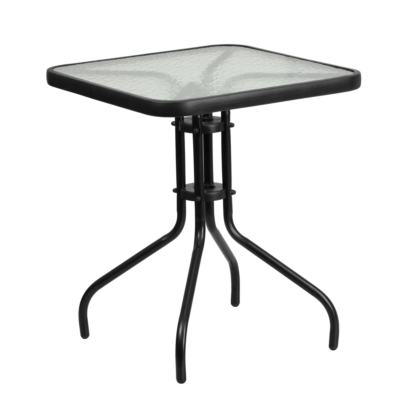 Barker 23.5'' Square Tempered Glass Metal Table Clear Top/Black Frame TLH-073A-1-GG