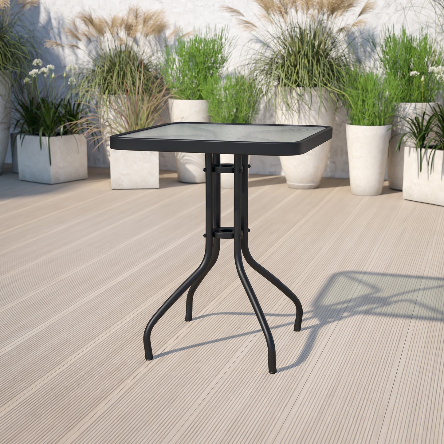 Barker 23.5'' Square Tempered Glass Metal Table Clear Top/Black Frame TLH-073A-1-GG