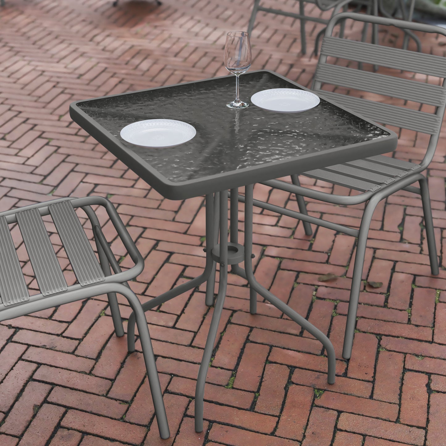 Barker 23.5'' Silver Square Tempered Glass Metal Table Clear Top/Silver Frame
