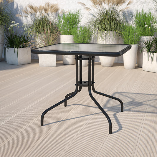 Barker 31.5'' Square Tempered Glass Metal Table Clear Top/Black Frame TLH-073A-2-GG