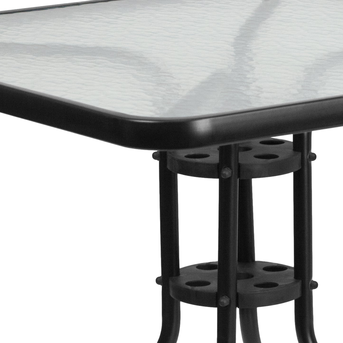 Barker 31.5'' Square Tempered Glass Metal Table Clear Top/Black Frame