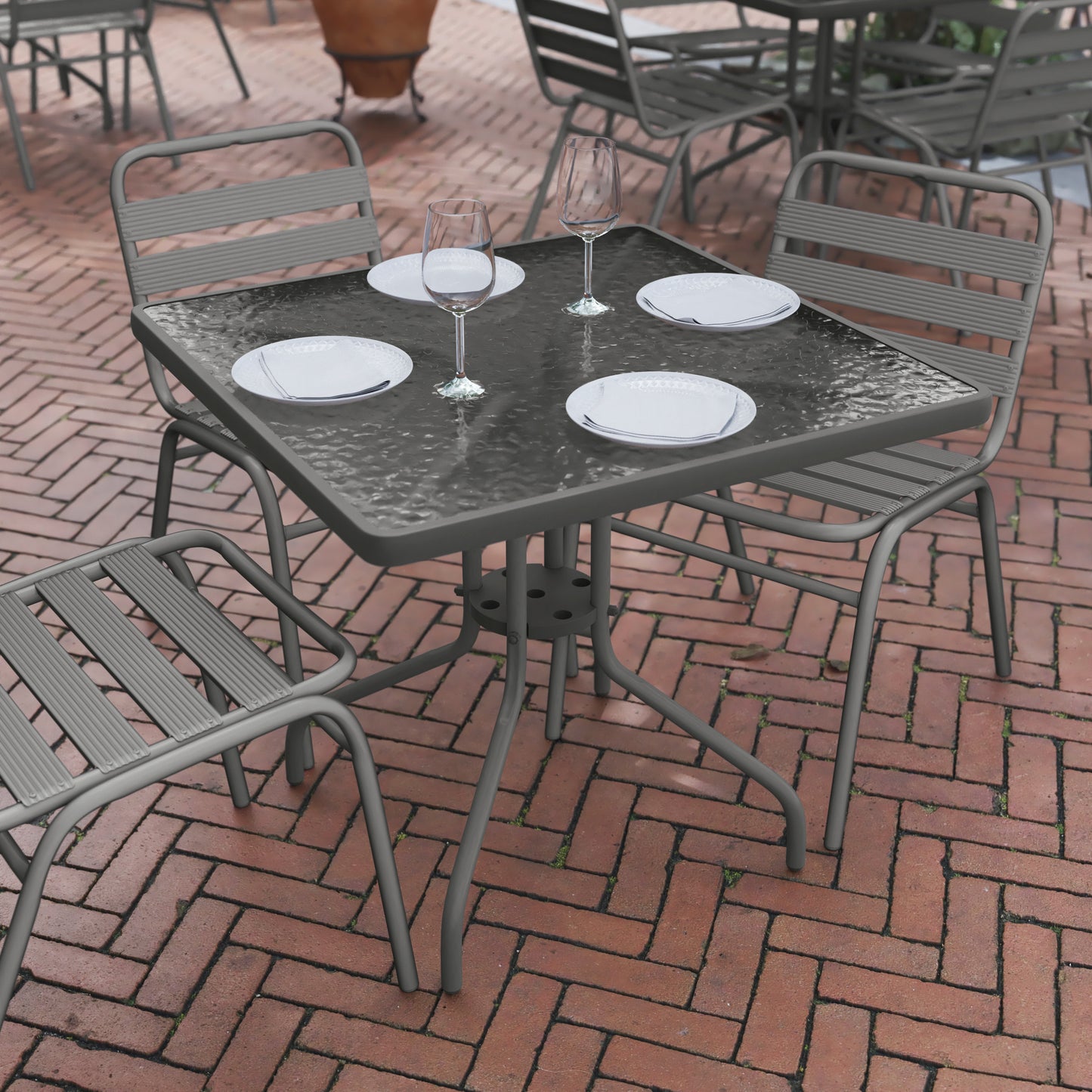 Barker 31.5'' Silver Square Tempered Glass Metal Table Clear Top/Silver Frame