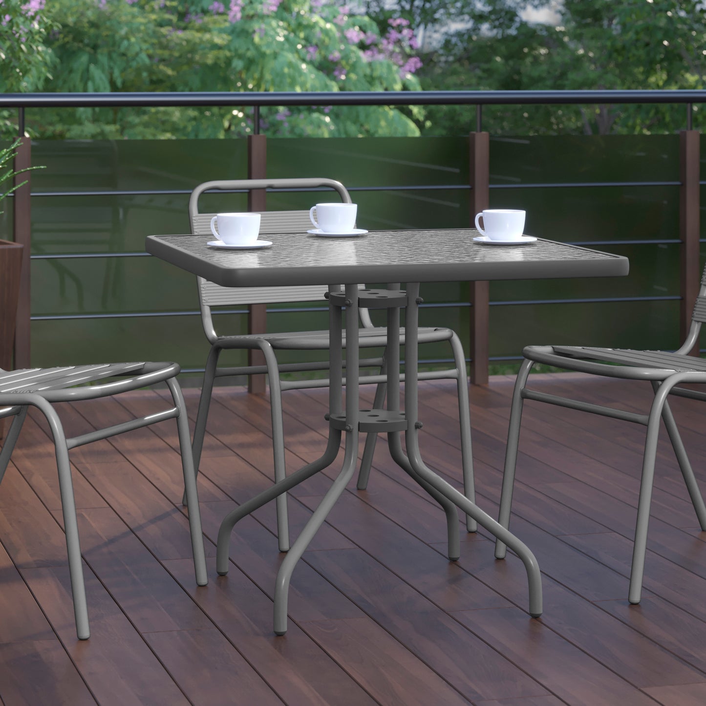 Barker 31.5'' Silver Square Tempered Glass Metal Table Clear Top/Silver Frame