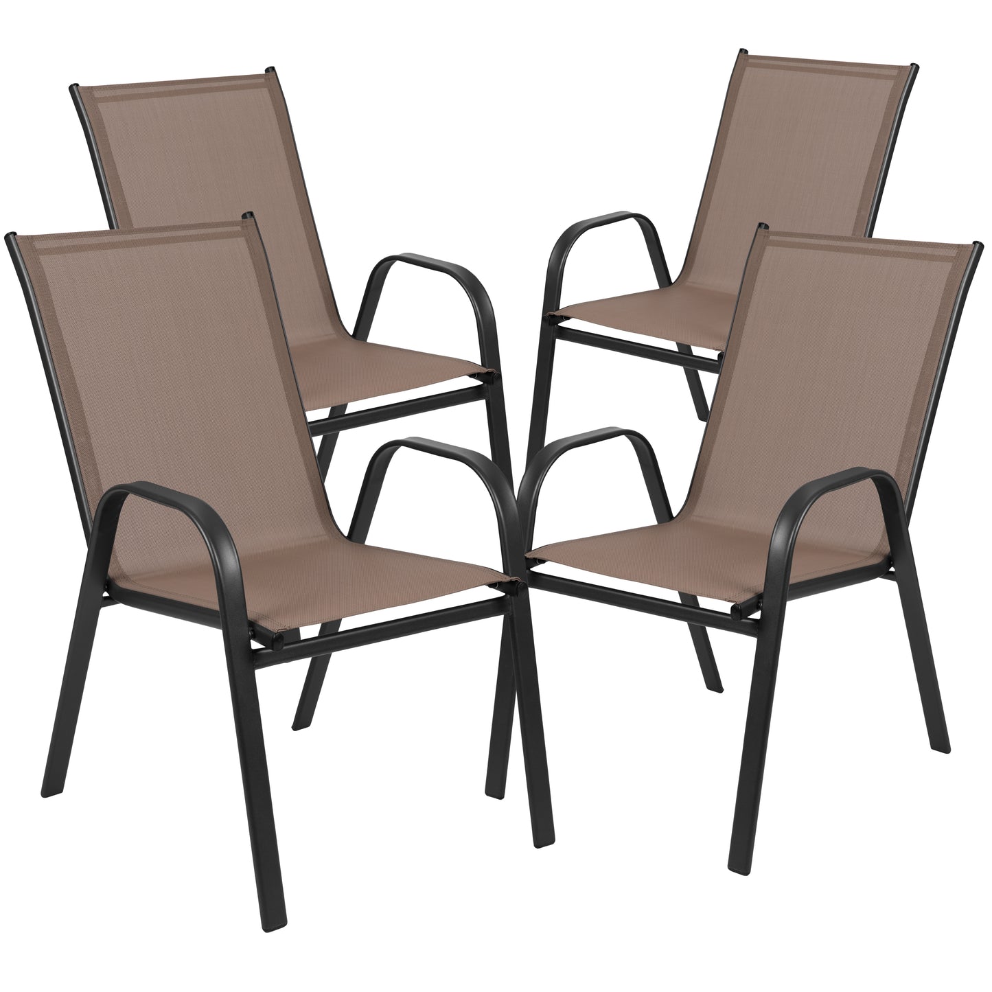 Brazos 3 Piece Outdoor Patio Dining Set - 23.5" Square Tempered Glass Patio Table, 2 Brown Flex Comfort Stack Chairs Brown